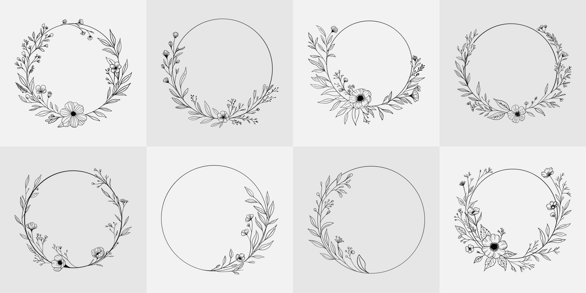 Floral Frame Line Art Illustration Design Elegant Flower Border Illustrations vector