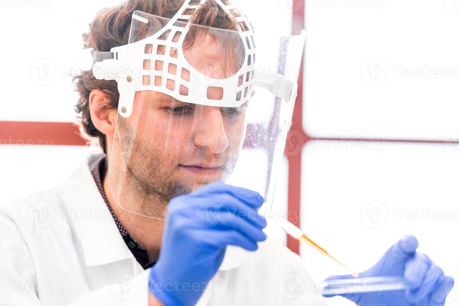Chemistry lab concept, scientist conduct experiments in a chemist laboratory photo
