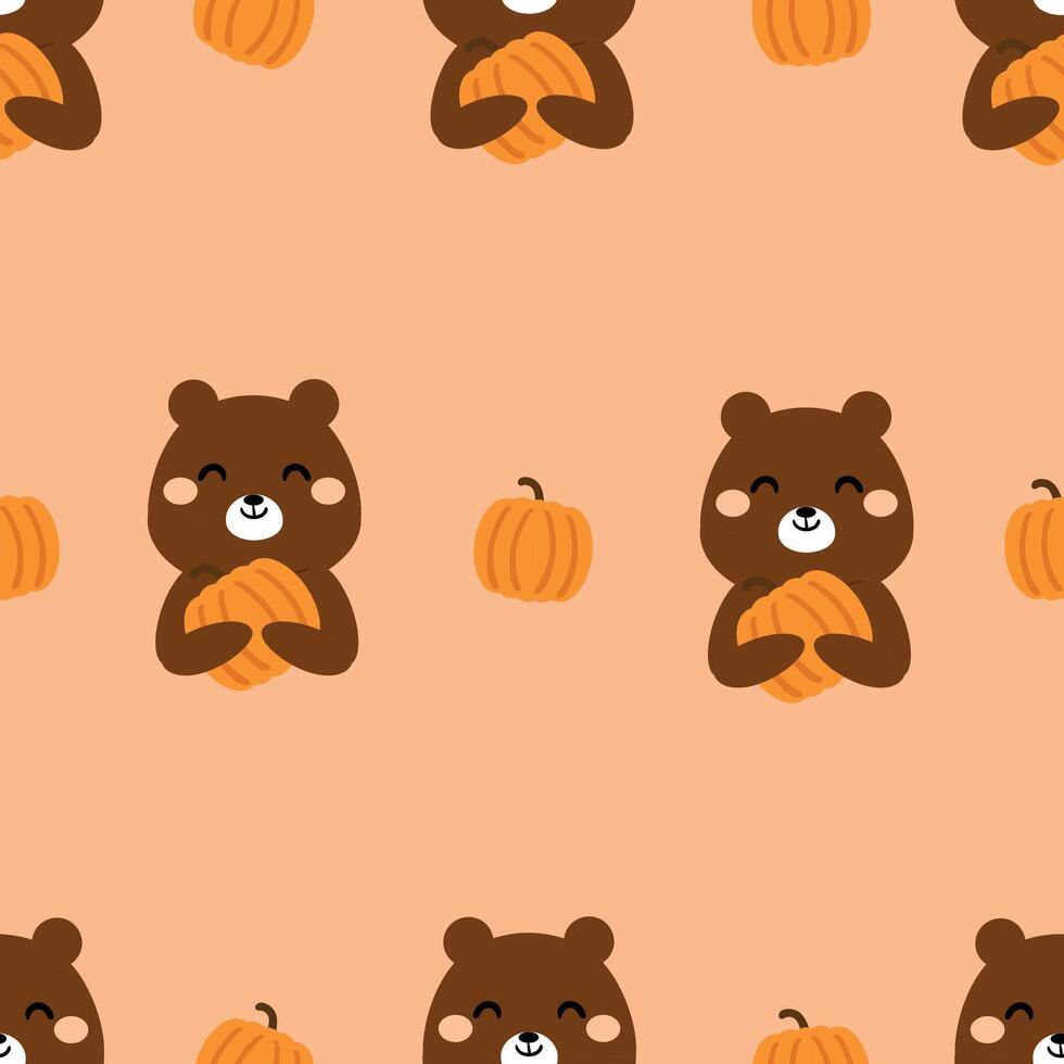 Seamless pattern cartoon bear with autumn vibes. cute autumn fall wallpaper for fabric print, gift wrap paper vector