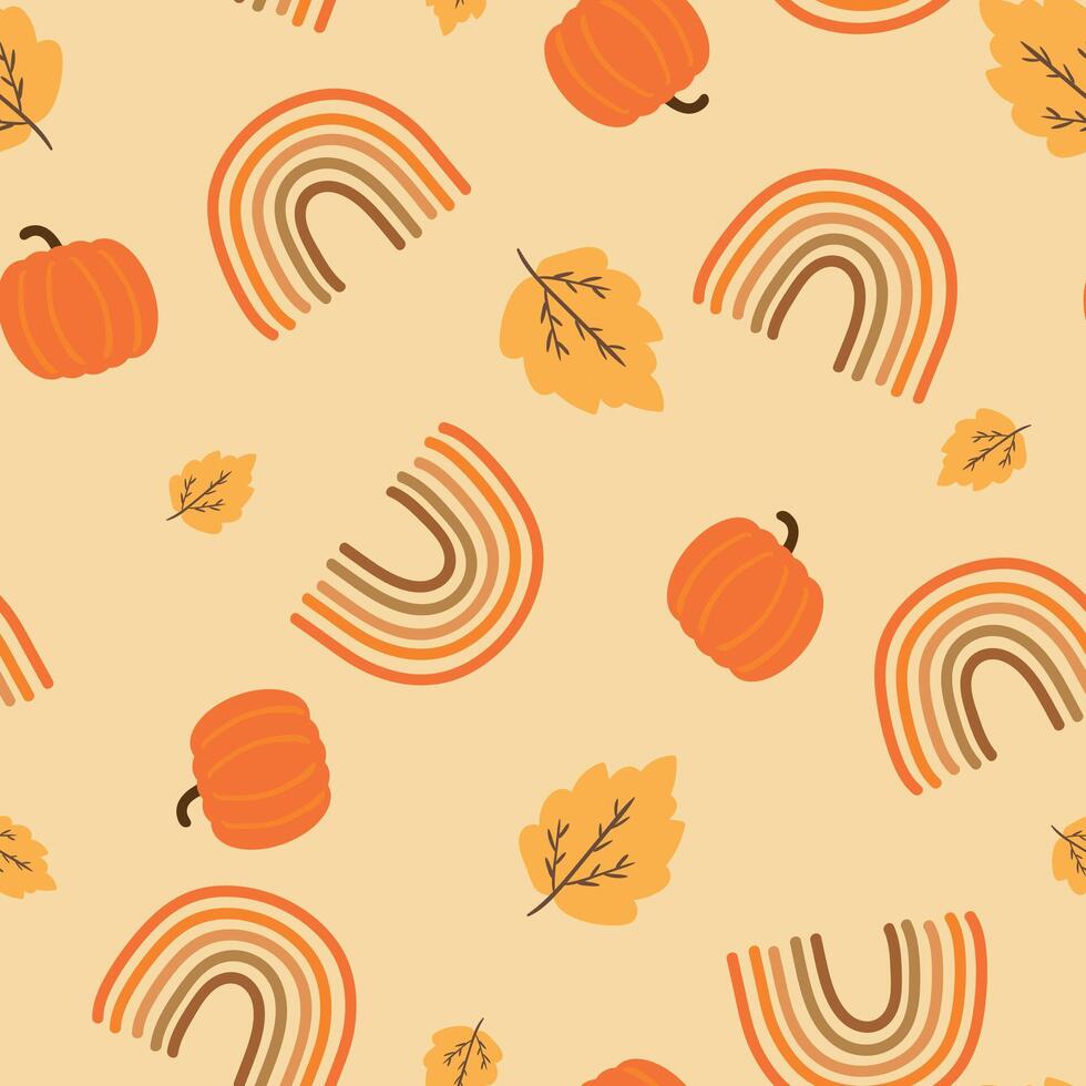 Seamless pattern cartoon rainbow with autumn vibes cute animal wallpaper for textiles gift wrapping paper vector