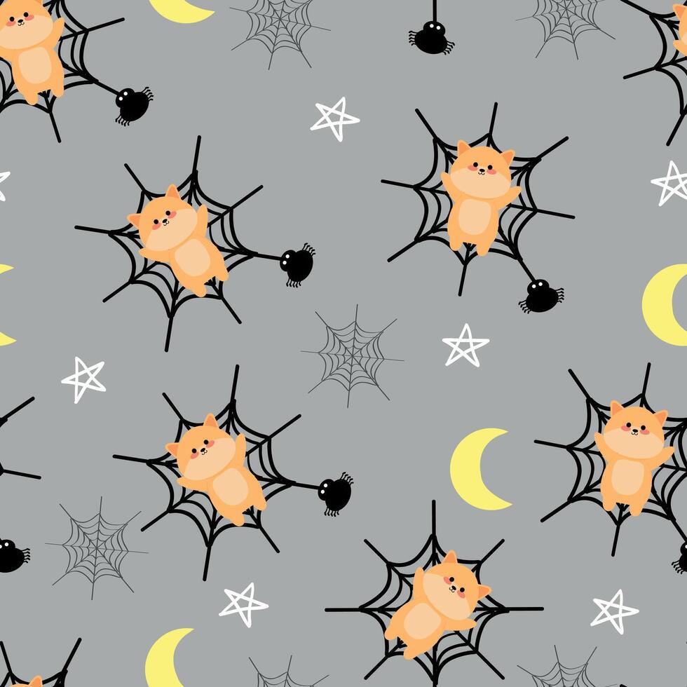 Seamless pattern cartoon fox with halloween vibes. cute halloween wallpaper for fabric print, gift wrap paper vector
