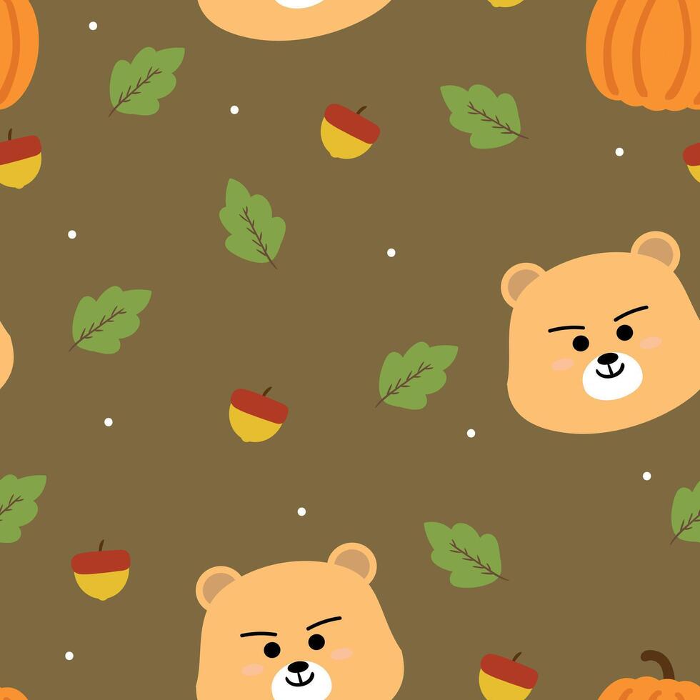 Seamless pattern cartoon bear with autumn vibes. cute autumn fall wallpaper for fabric print, gift wrap paper vector