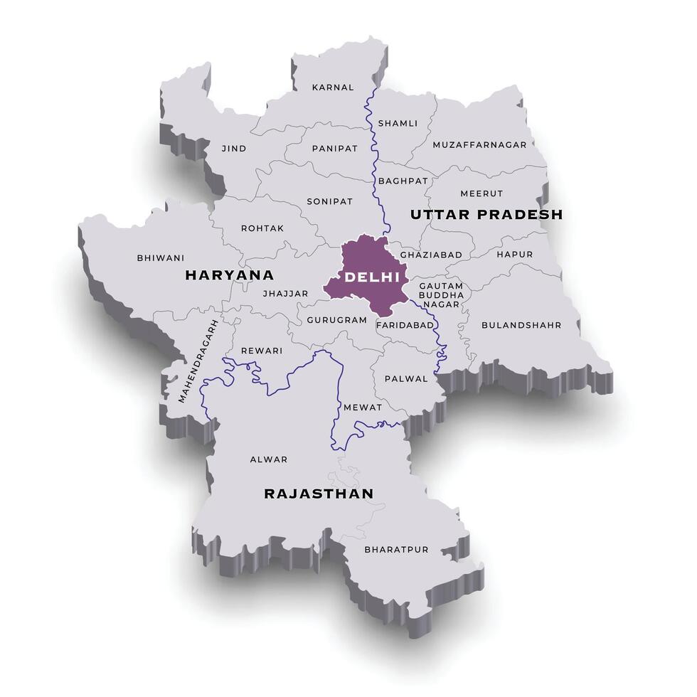 Delhi NCR 3d map, Map of the National Capital Region vector