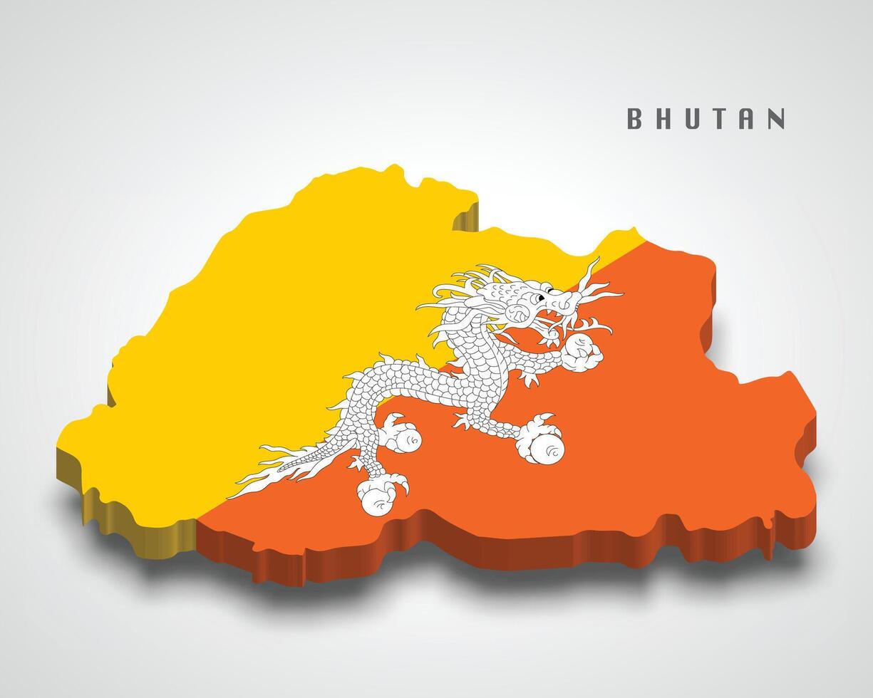 Bhutan 3d map with national flag on grey background vector