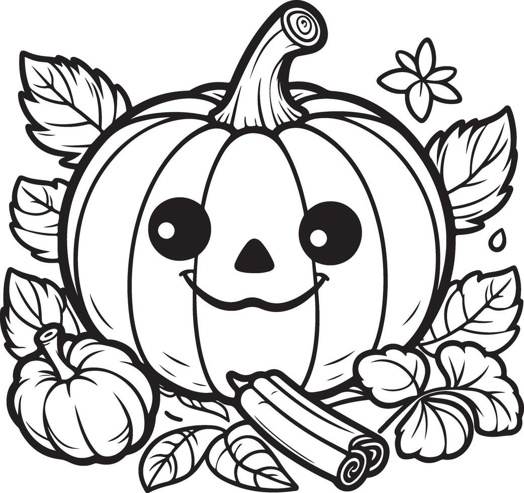 A pumpkin with leaves and leaves coloring pages vector