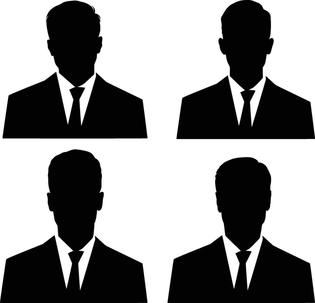 Flat Silhouette cons Confident Man's Facial Expressions in Minimalist Style vector