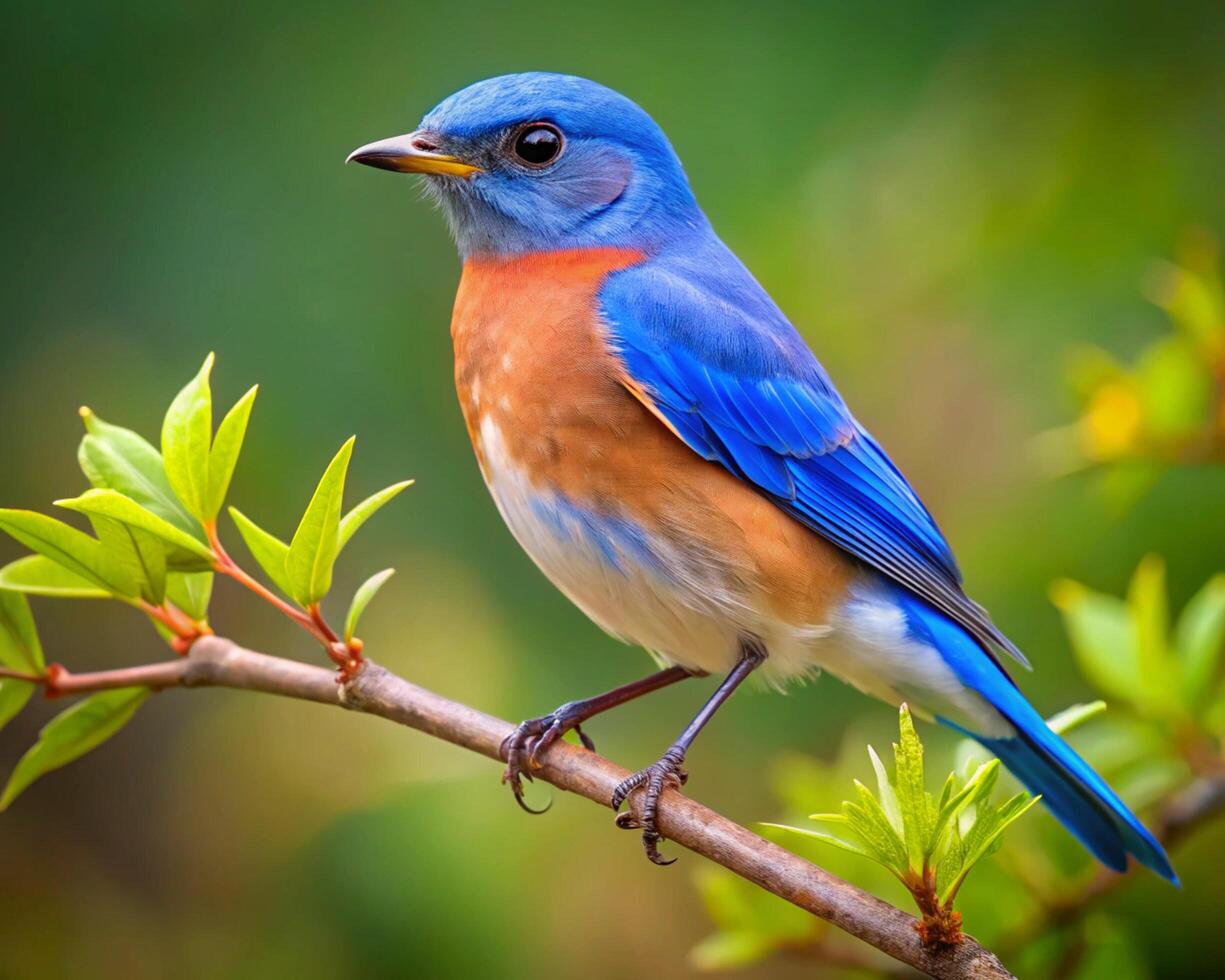 colored beautiful bird sitting on the tree in the jungle, colored wild bird, colored wild bird sitting on the branch of tree in jungle photo