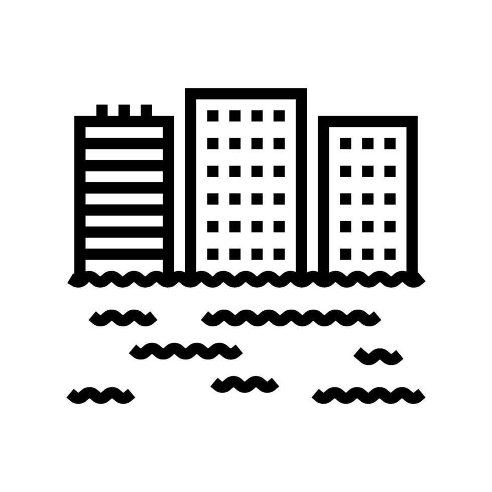 flooded building disaster line icon illustration vector