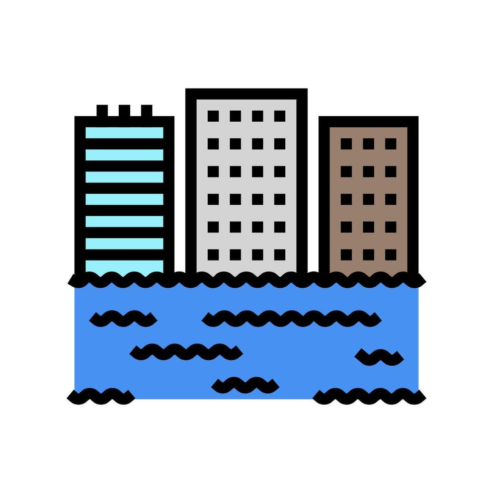 flooded building disaster color icon illustration vector