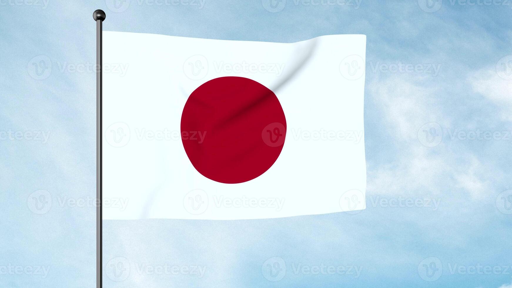 3D Illustration of The national flag of Japan is a rectangular white banner bearing a crimson red circle at its centre. Nisshoki, Hinomaru. Land of the Rising Sun. photo