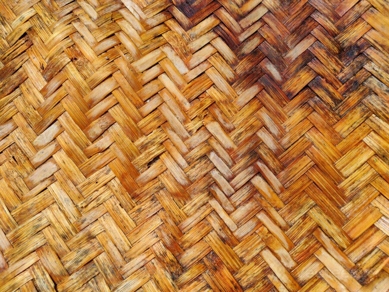 Wet and old Handmade Bamboo weave pattern basket photo