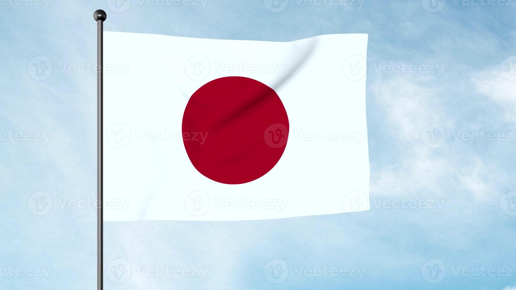 3D Illustration of The national flag of Japan is a rectangular white banner bearing a crimson red circle at its centre. Nisshoki, Hinomaru. Land of the Rising Sun. photo
