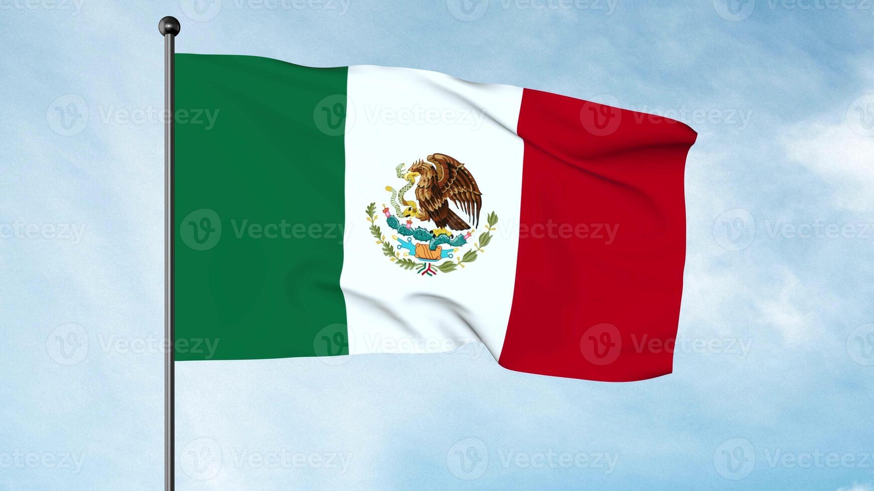 3D Illustration of The flag of Mexico is a vertical tricolour of green, white, and red with the national coat of arms charged in the centre of the white stripe. photo