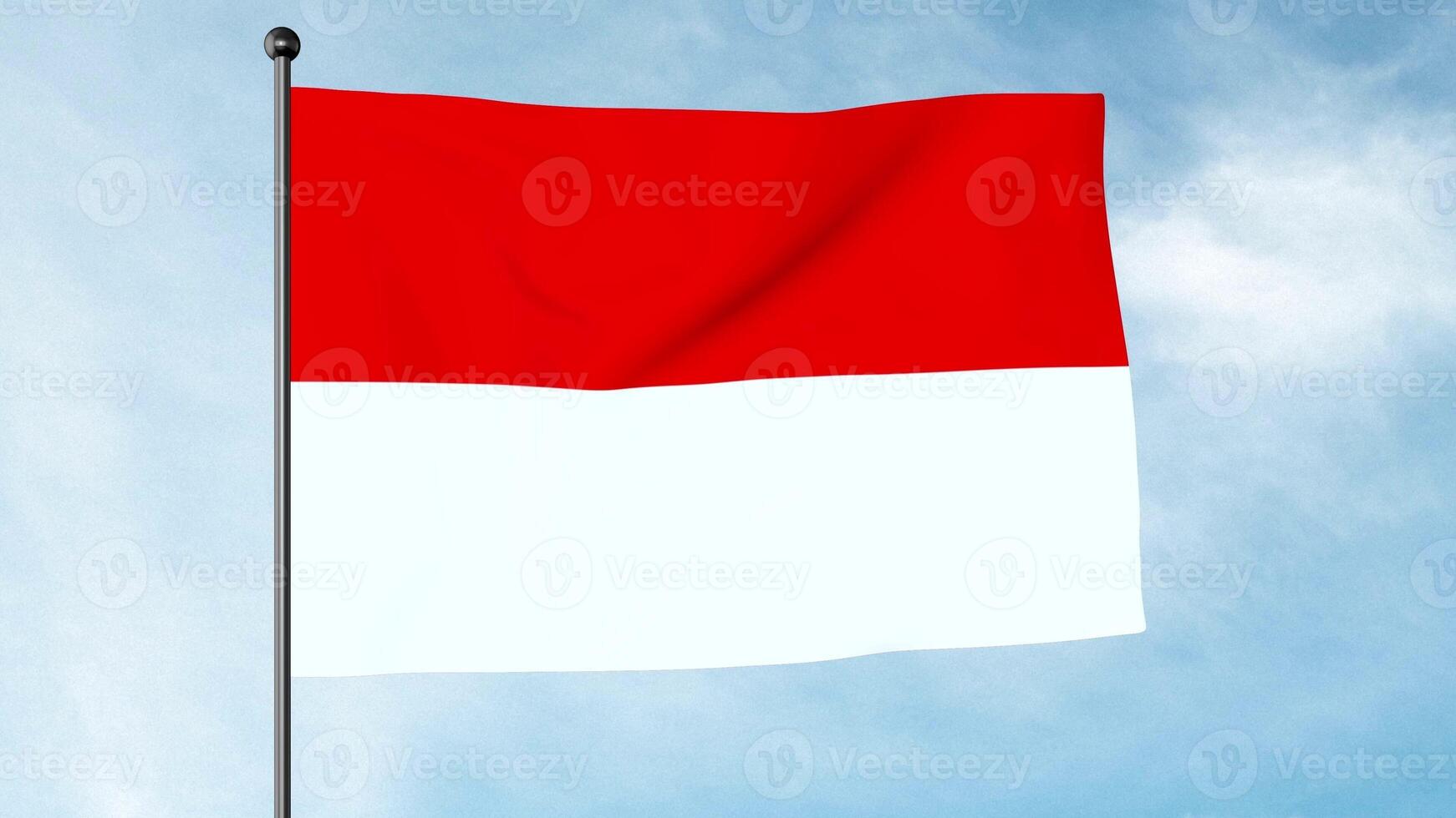 3D Illustration of The Flag of Indonesia is a simple bicolor with two equal horizontal bands, red and white with an overall ratio of 2 to 3. photo