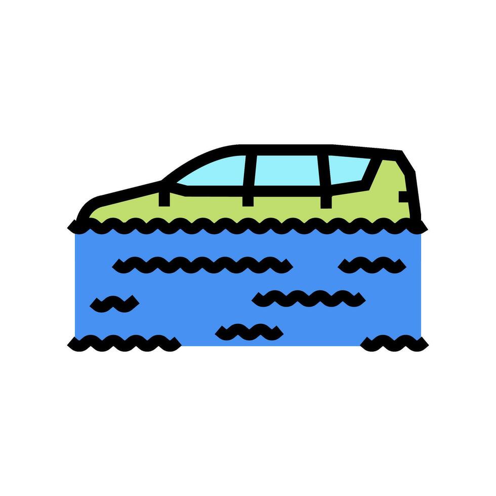 flooded car disaster color icon illustration vector