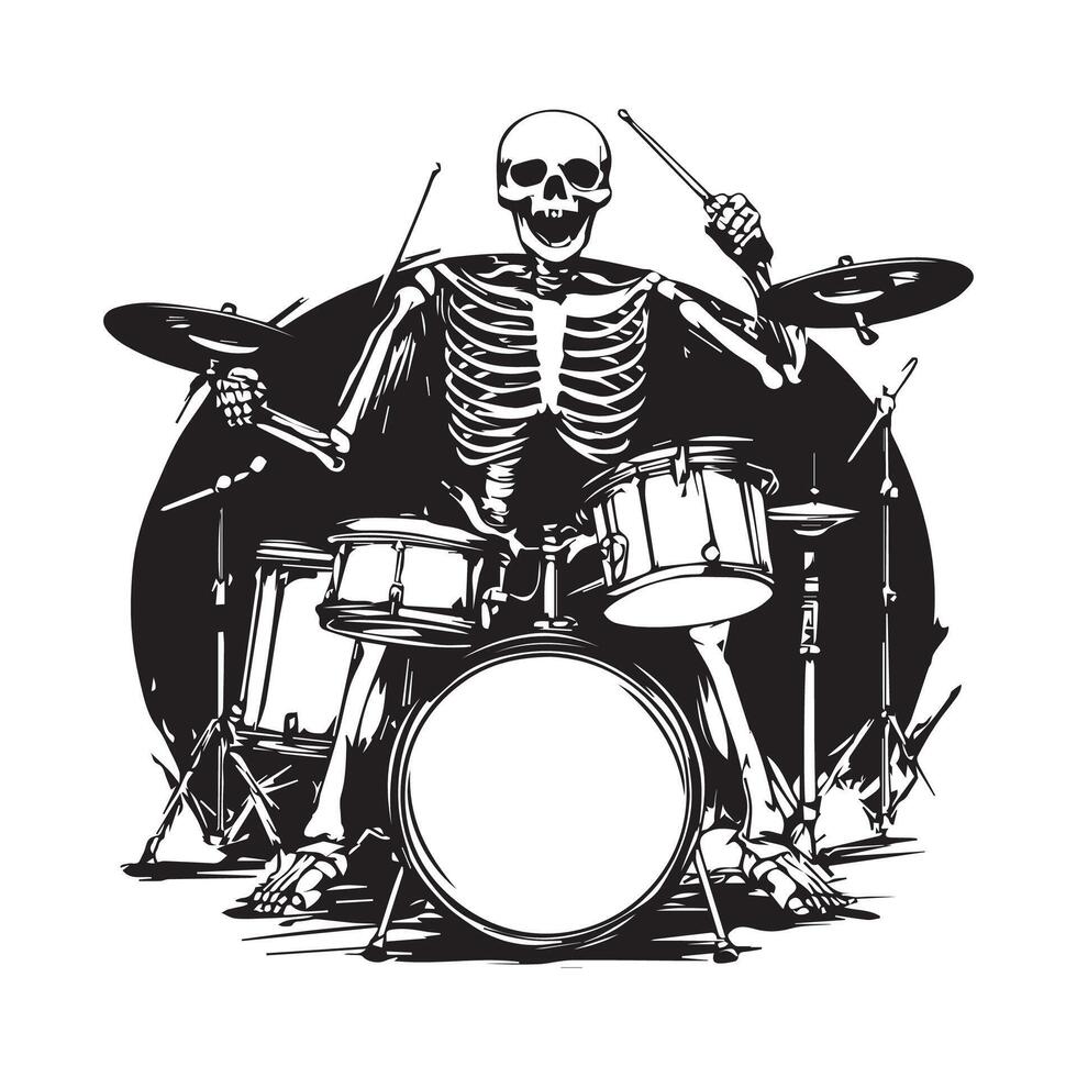 Rock Drummer Skeleton Stock image Illustrations isolated on white background vector