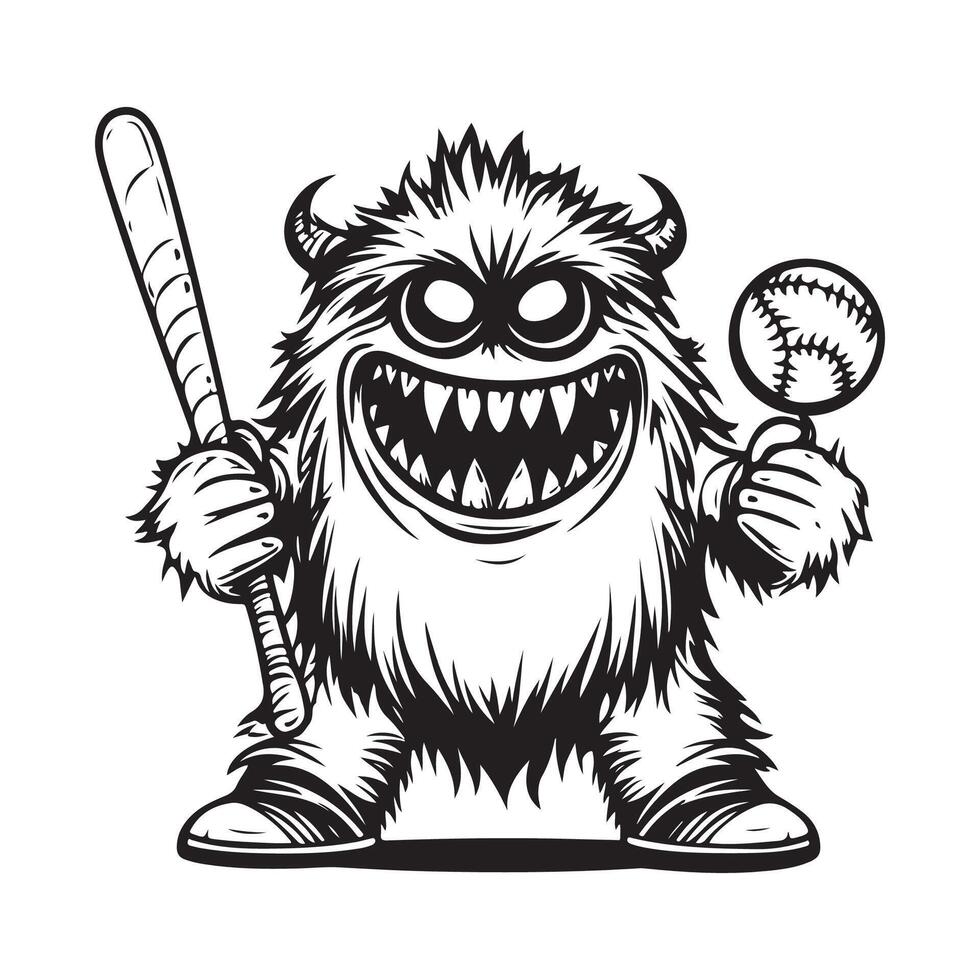 Cute monster playing Baseball stock image isolated on white background vector
