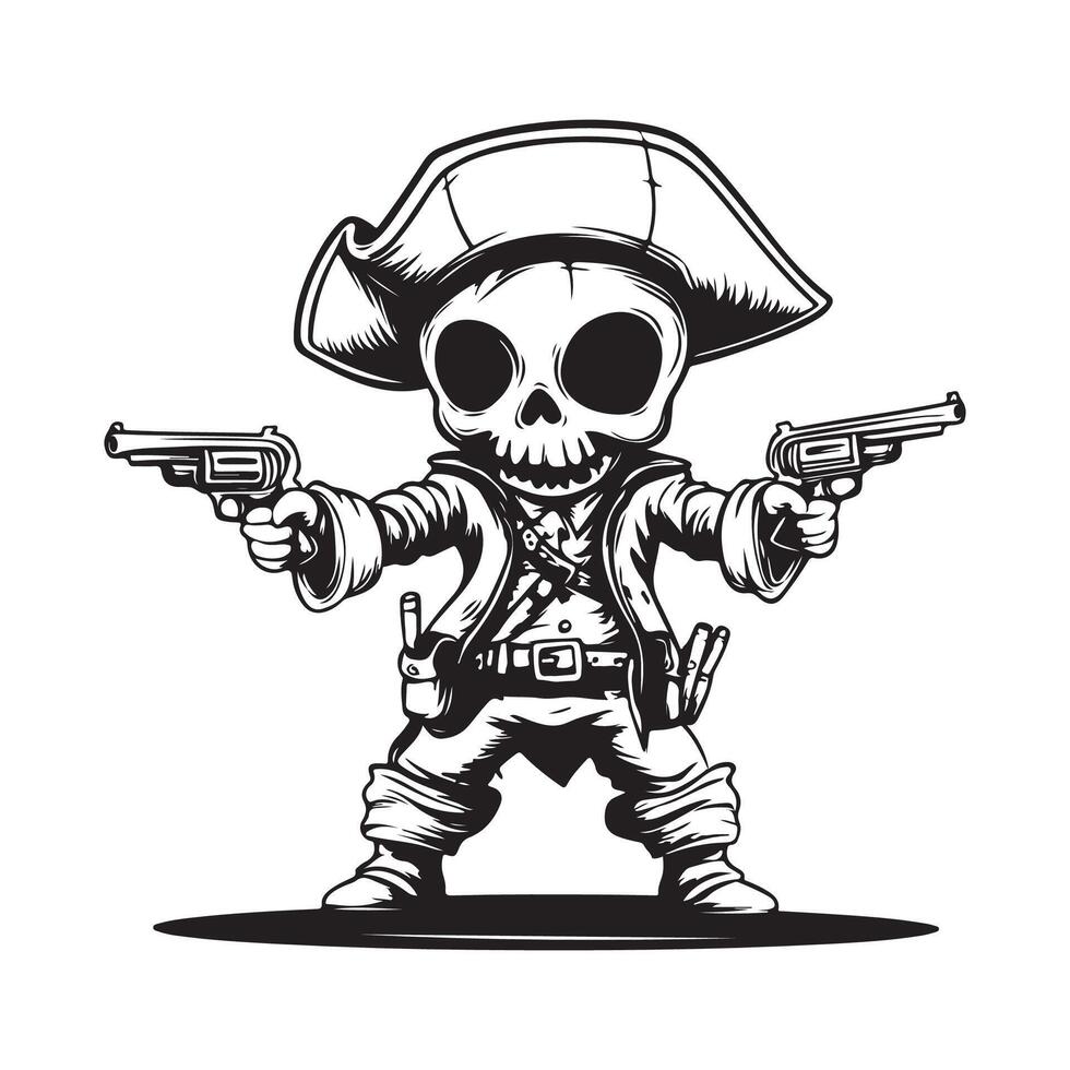 Cute Ghost image. Halloween holiday horror night. Ghost pirate character with gun stock Illustration image. vector