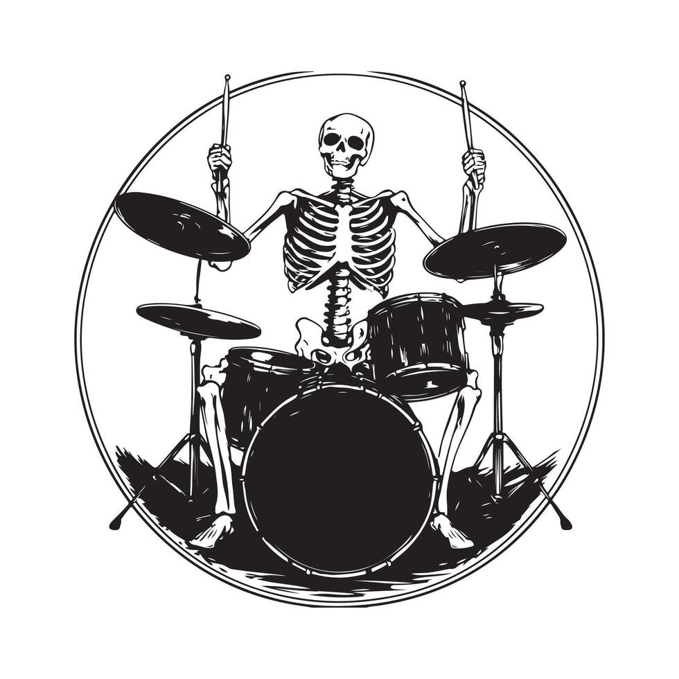 Black and white Drum Skeleton Stock image Illustrations isolated on white background vector