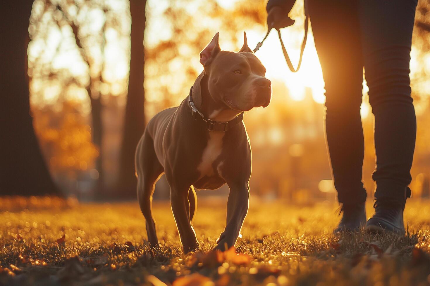 Pitbull dog interacting with its owner, showcasing a strong bond photo
