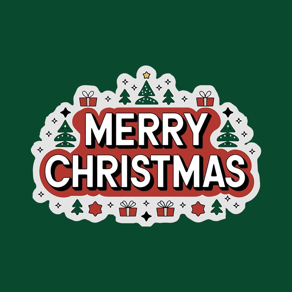 Typography Merry Christmas sticker design vector