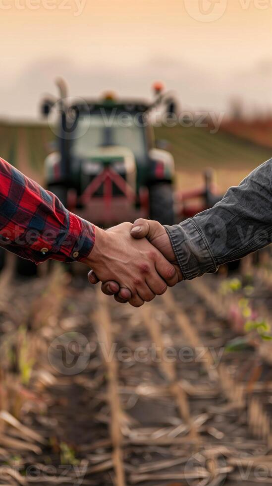 Business and farmer sealing a deal with a handshake. photo