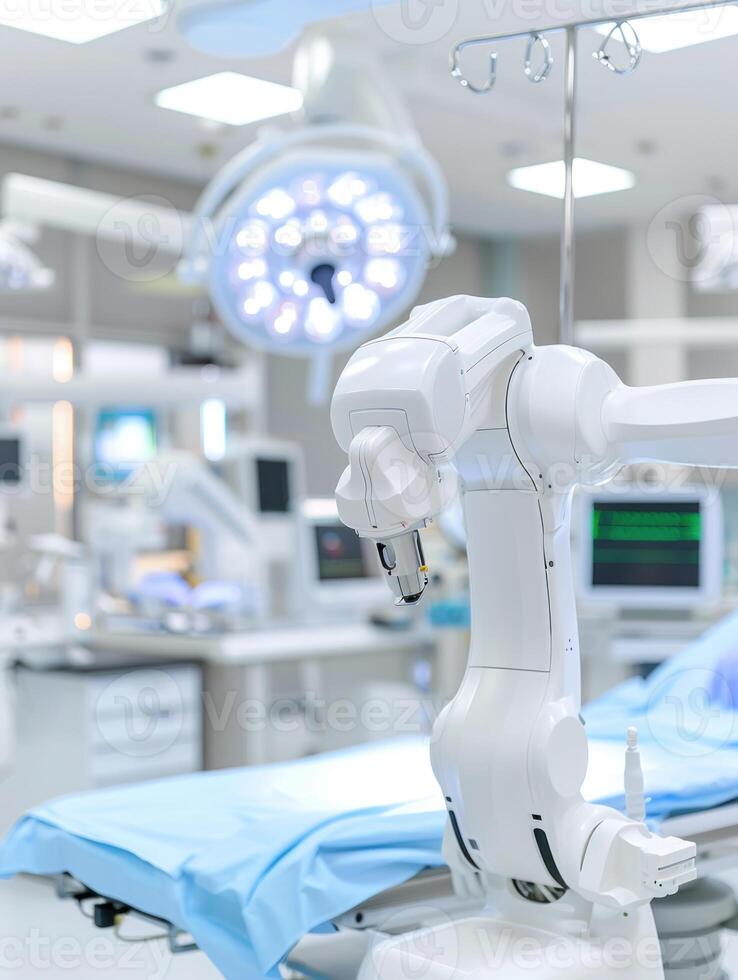 Robotic surgeon precisely operates via remote control. Medical innovation and telemedicine concepts. photo
