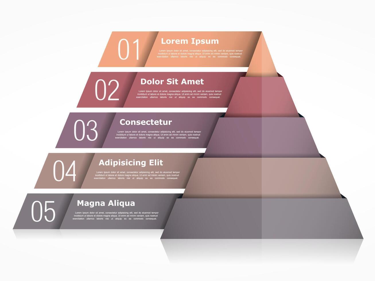 Pyramid chart with five elements, pyramid infographics template vector