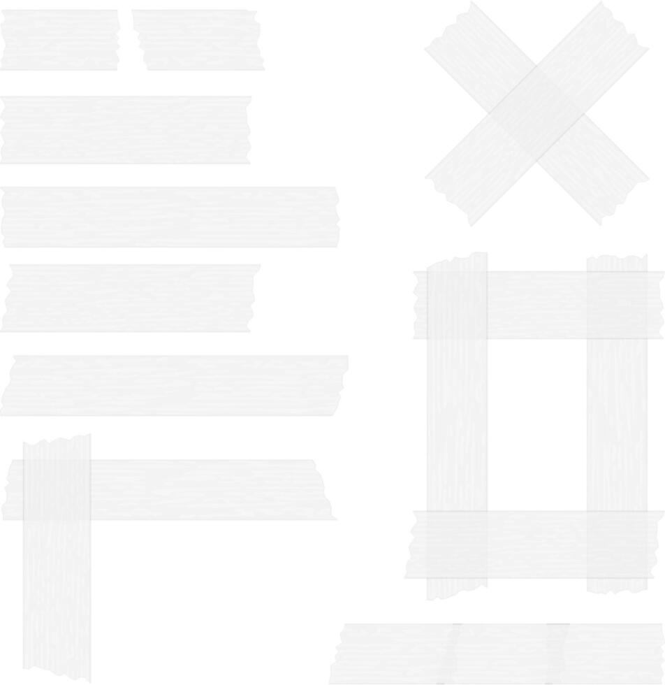 Pieces of grey transparent adhesive tape on white background, sticky tape vector