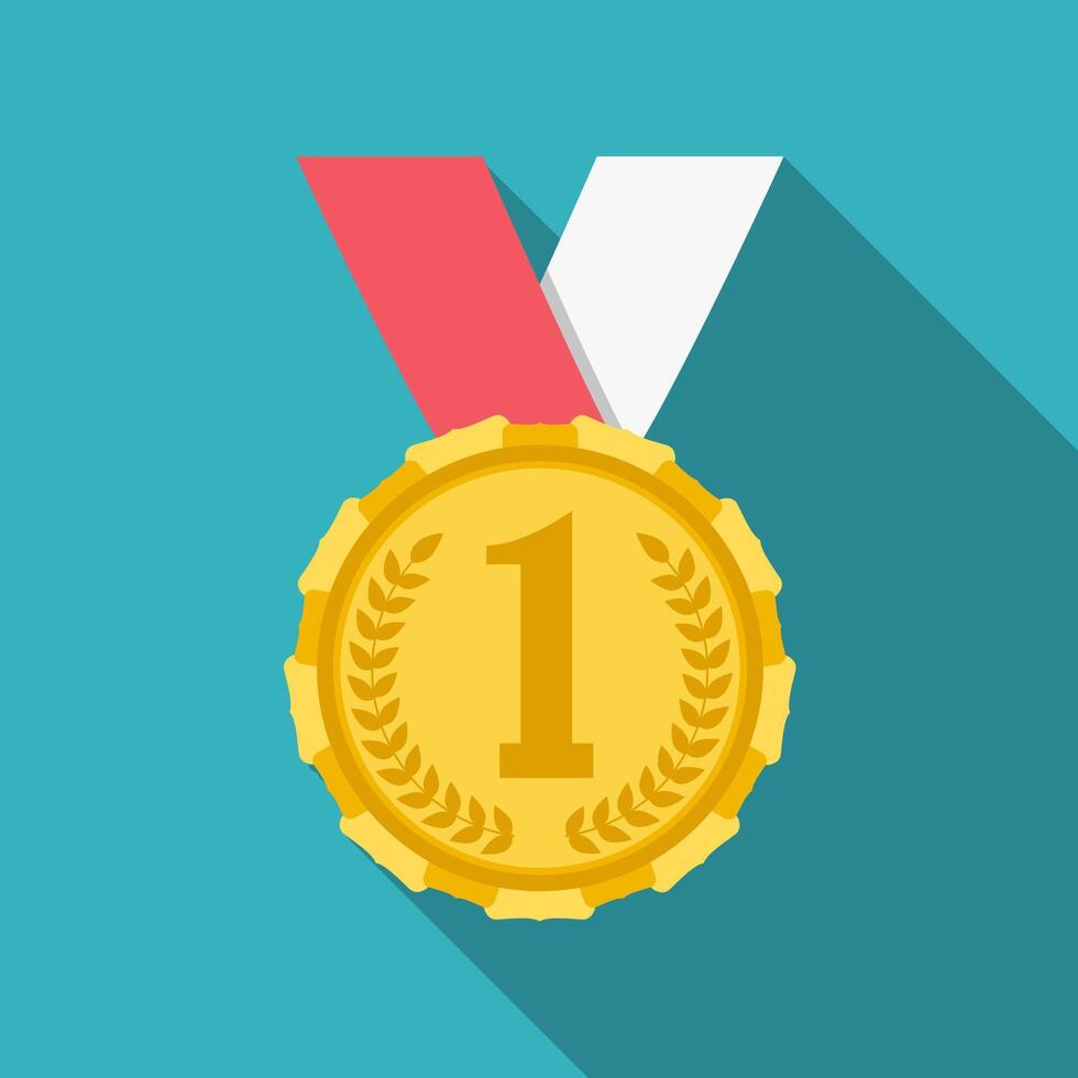 Flat golden medal with numbers one vector