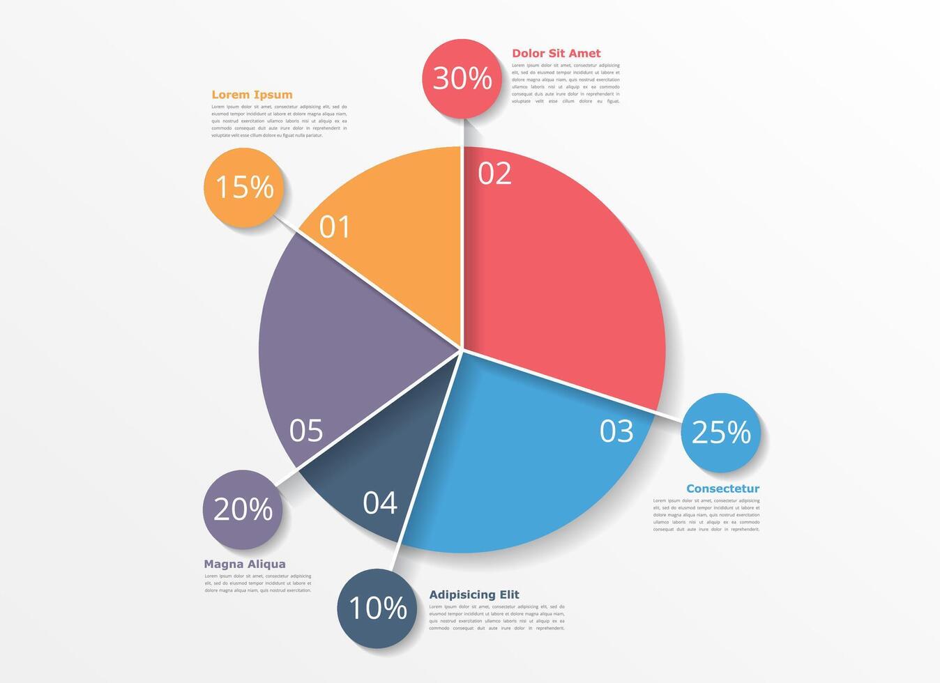 Pie chart design template, business infographics for presentations and reports vector