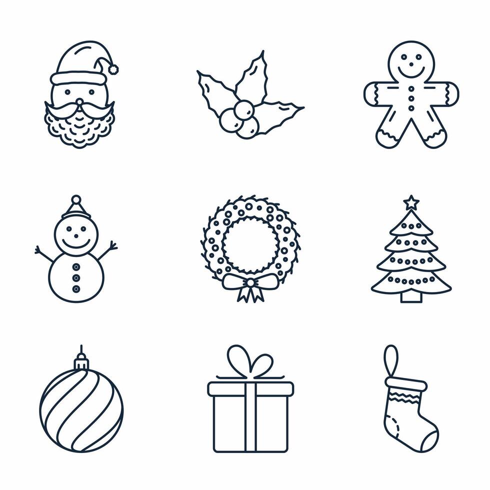 Set of 9 Basic Christmas line icons vector