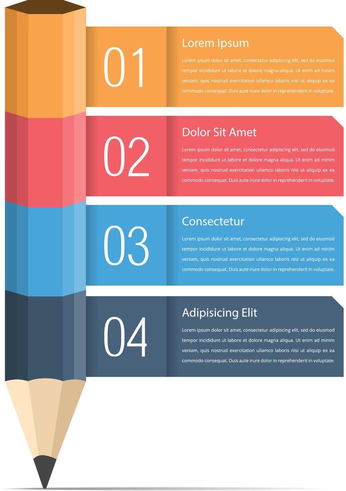 Infographic template with pencil and four elements for text, education infographics vector