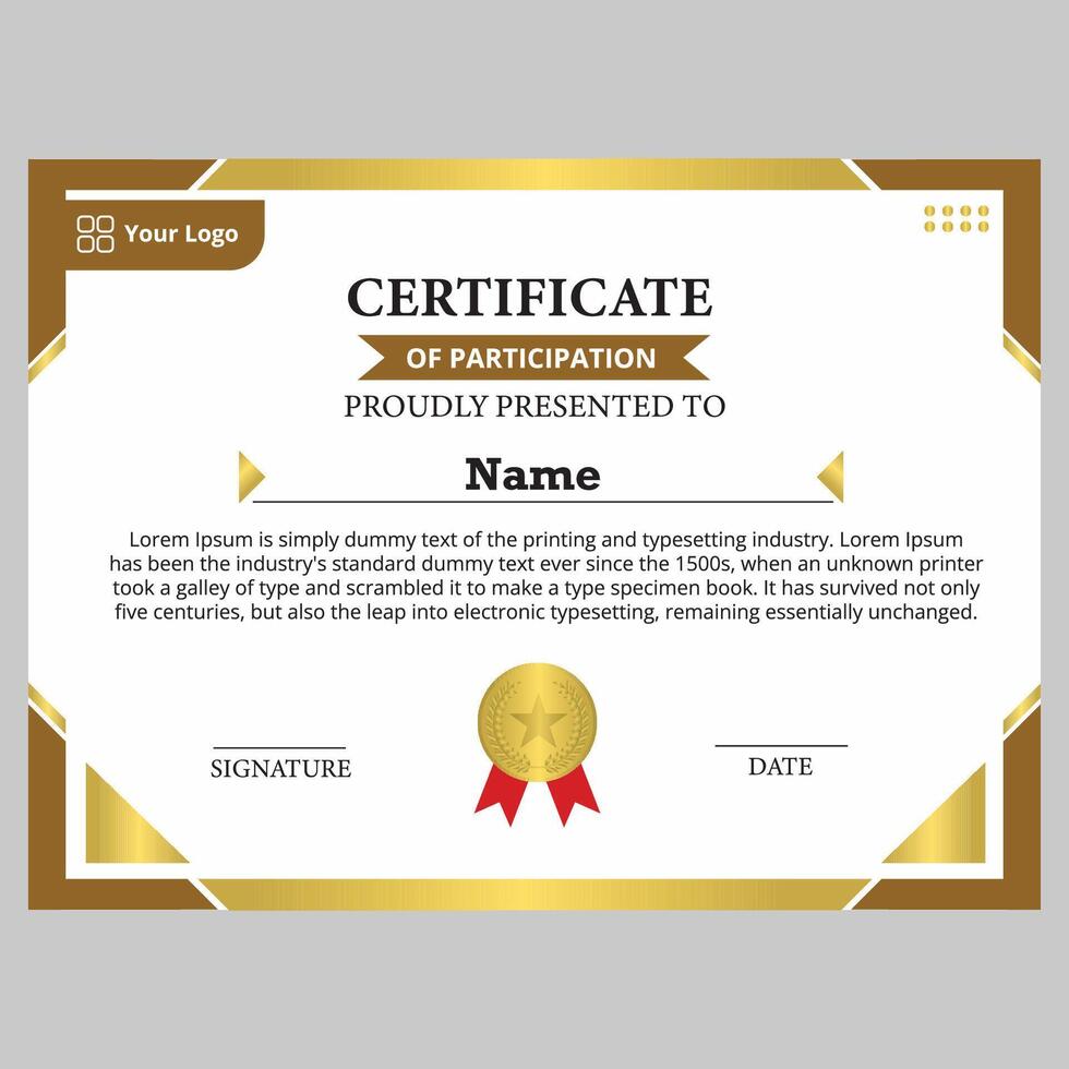 certificate template with elegant frame and gold color vector