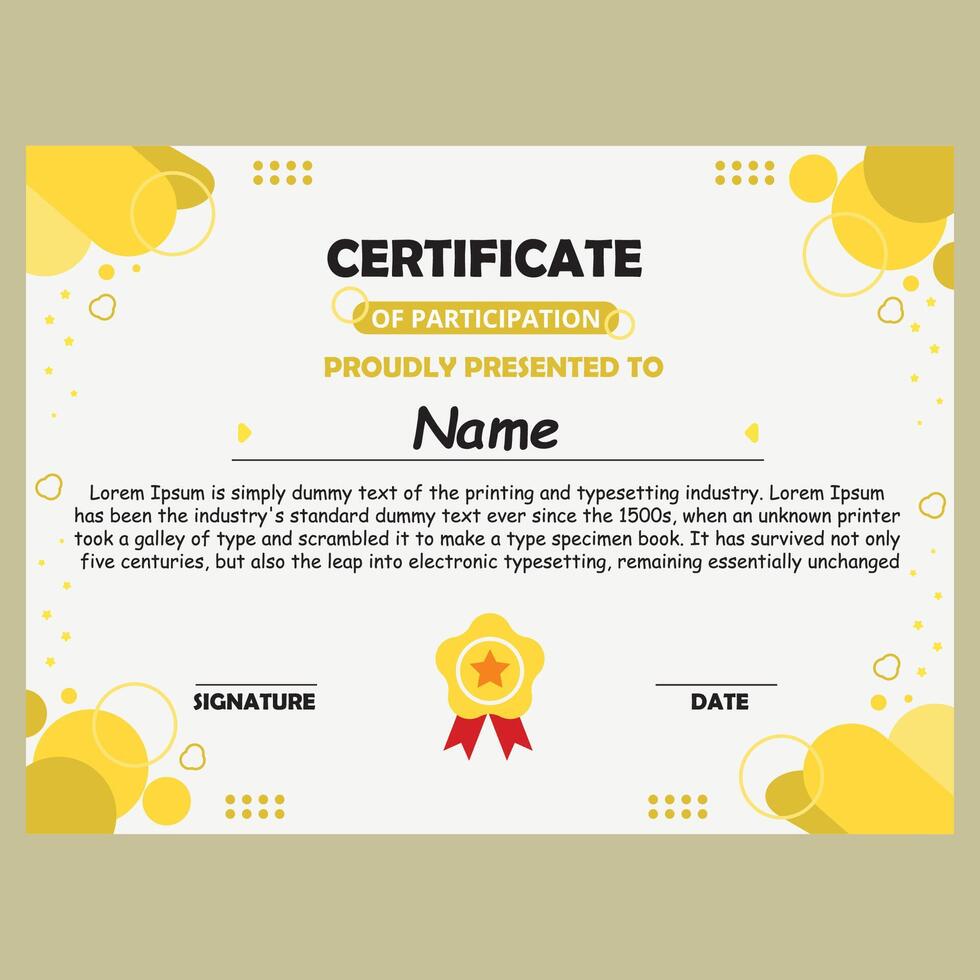 cute template of participation certificate for children vector