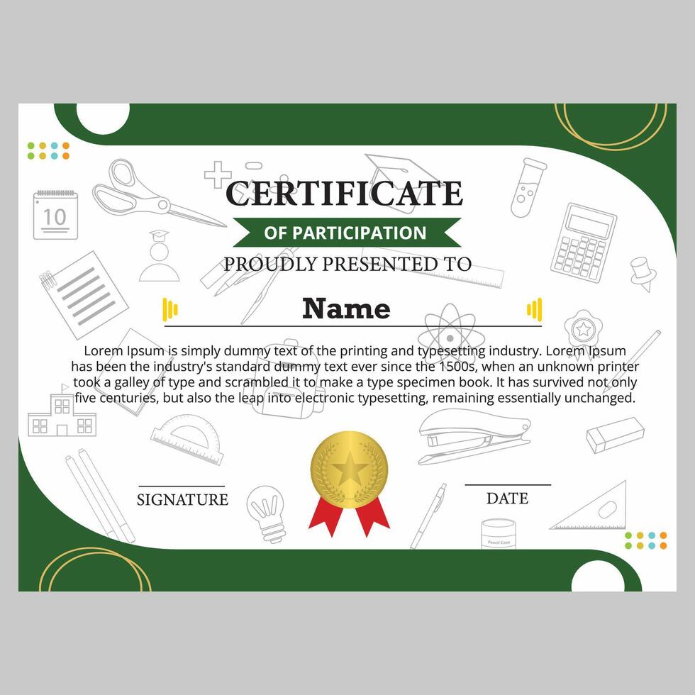 participation certificate template with cute and educational frames vector