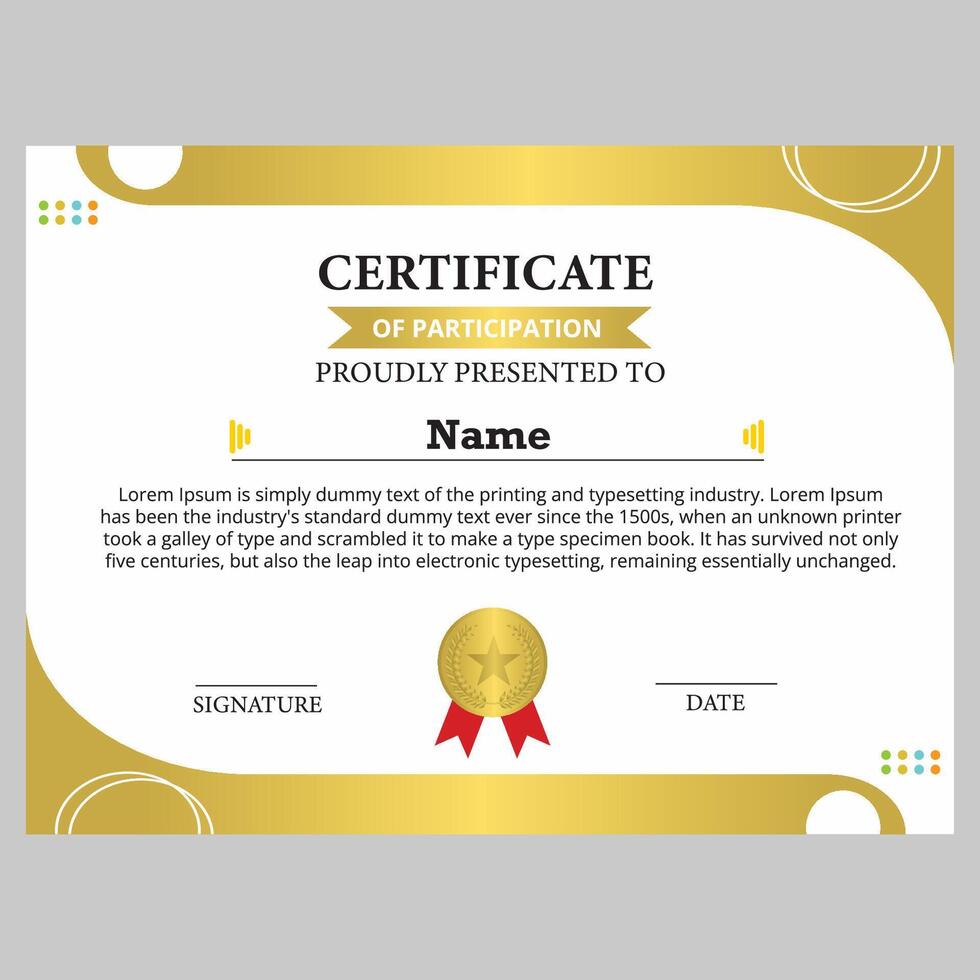 participation certificate template with an elegant and modern golden frame vector