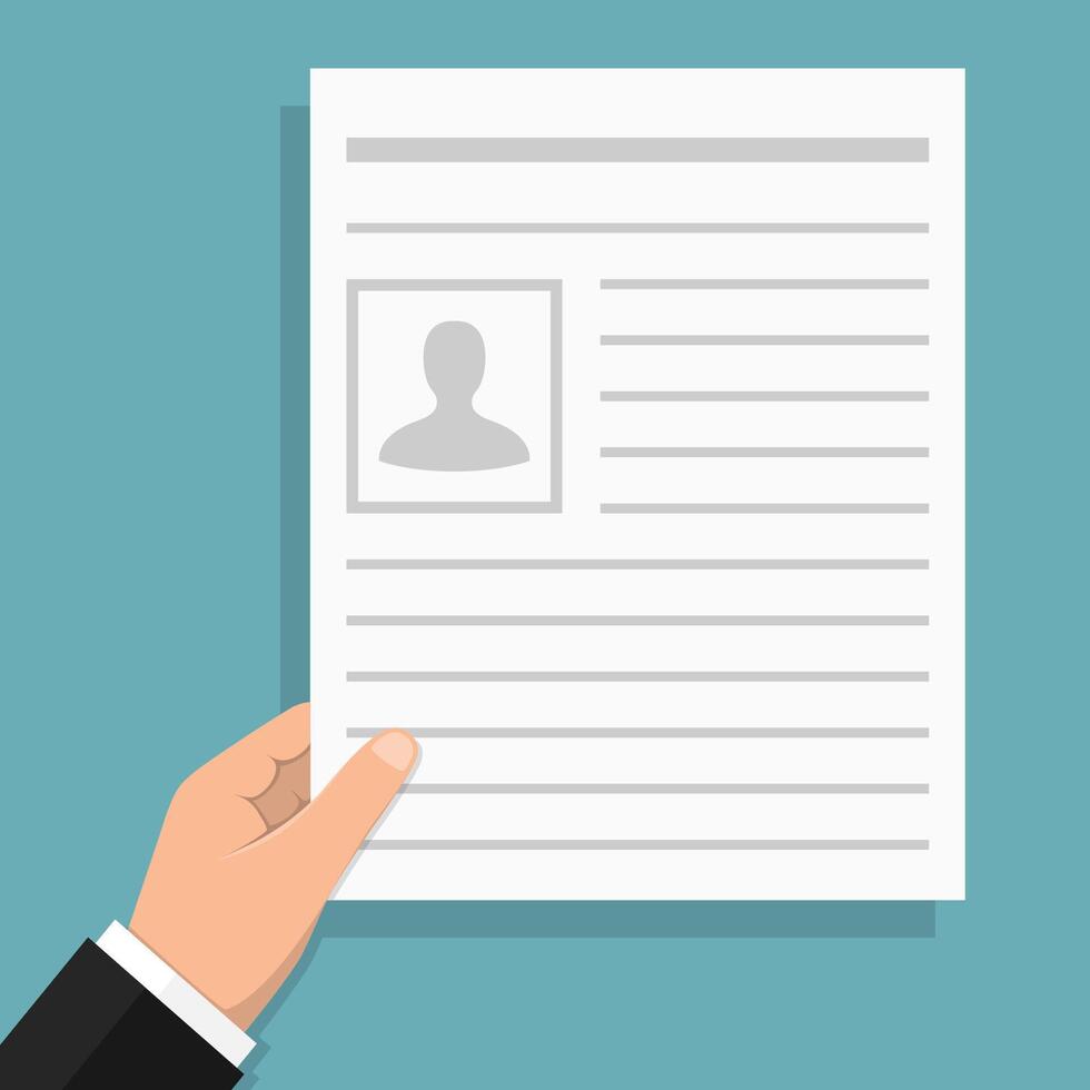 Hand holding white paper with text - document, contract, agreement, newspaper, etc, flat design vector