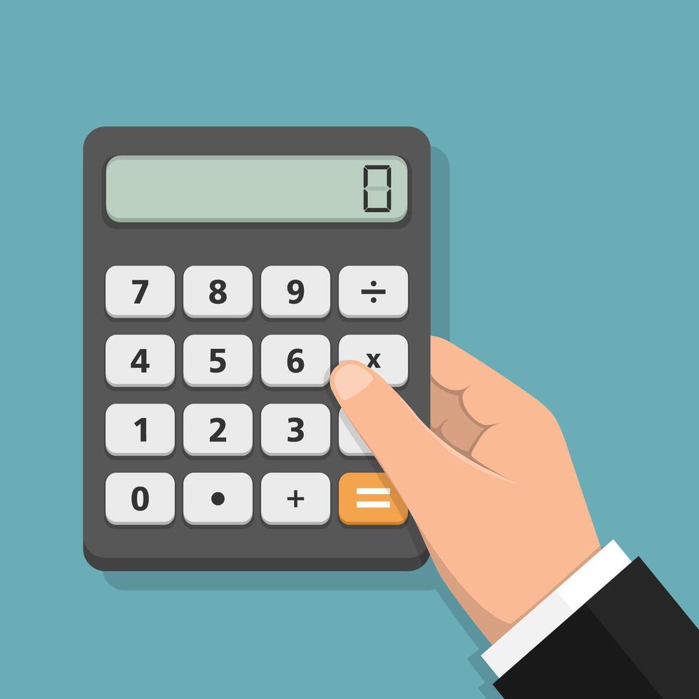Hand with calculator, flat design vector