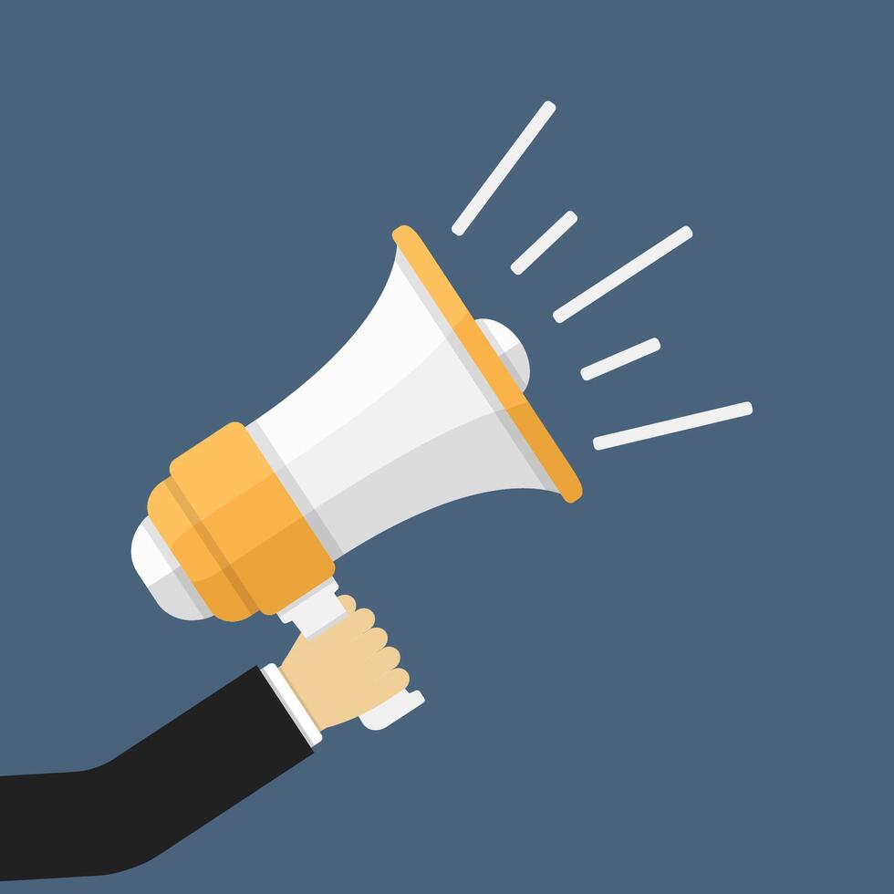 Hand with megaphone, flat design, promotion concept vector