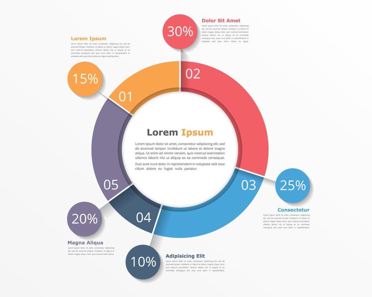 Pie chart design template, business infographics for presentations and reports vector
