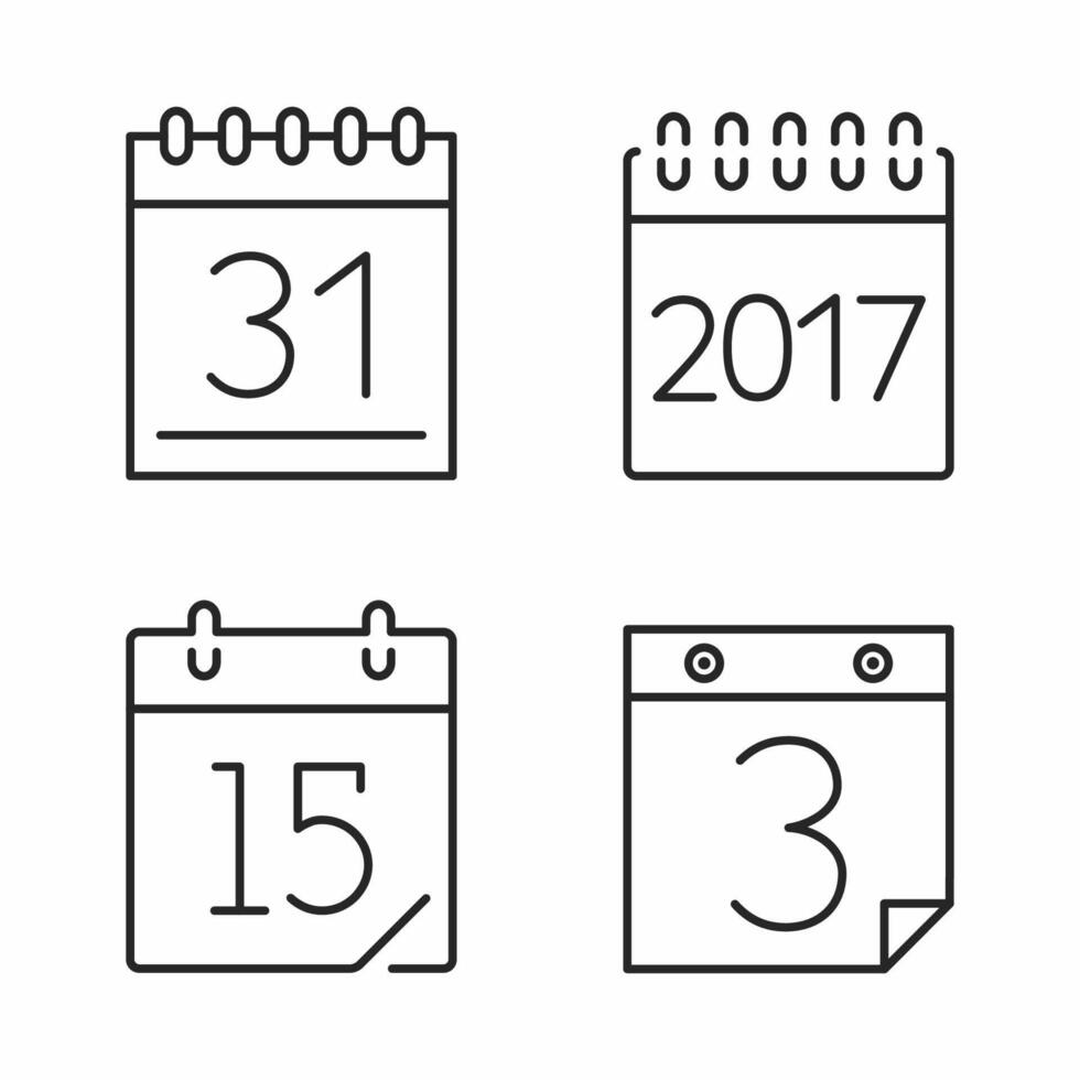 Calendar icons set, minimal line style vector