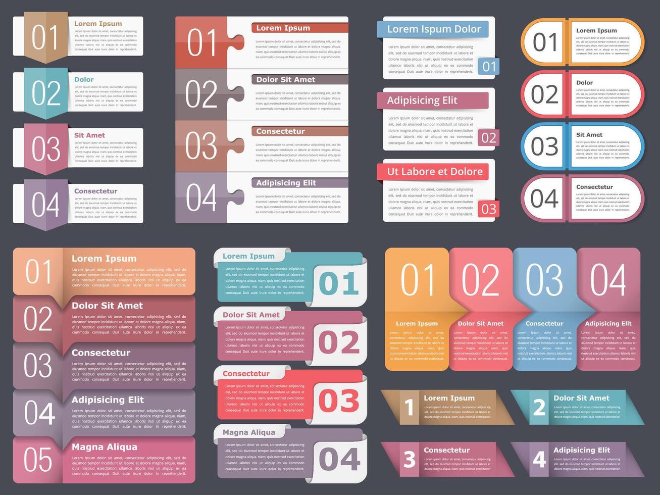 Infographic templates with numbers and text, business infographics elements set, workflow, process, steps or options vector