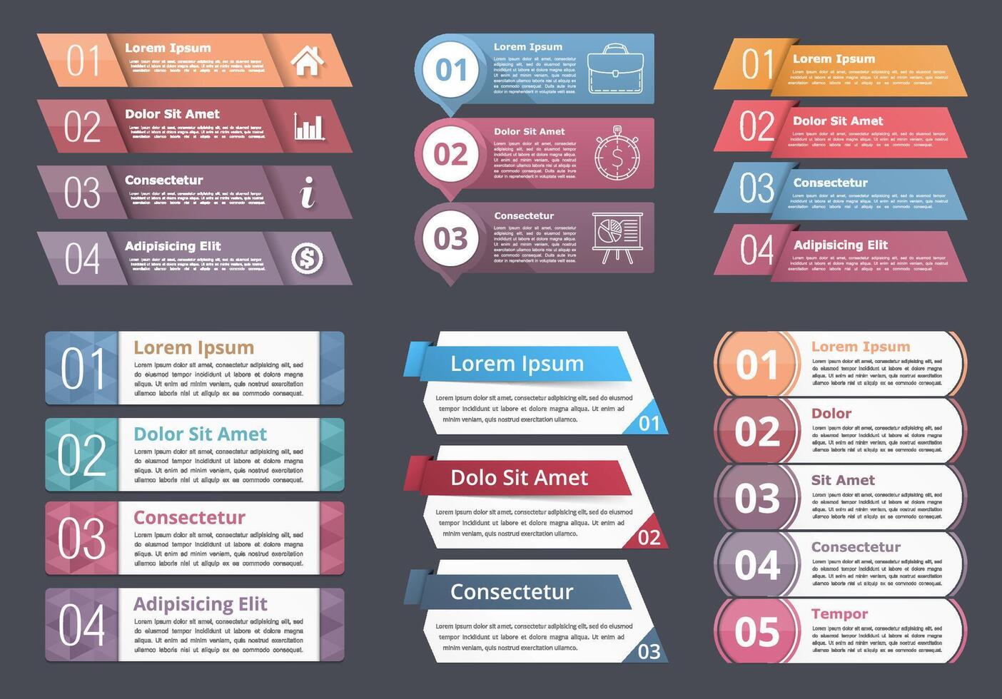 Set of infographic templates with numbers and text, process, flow chart design elements, business infographics vector