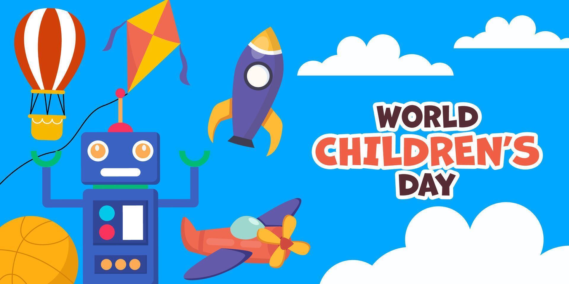 world children's day horizontal banner illustration in flat design vector
