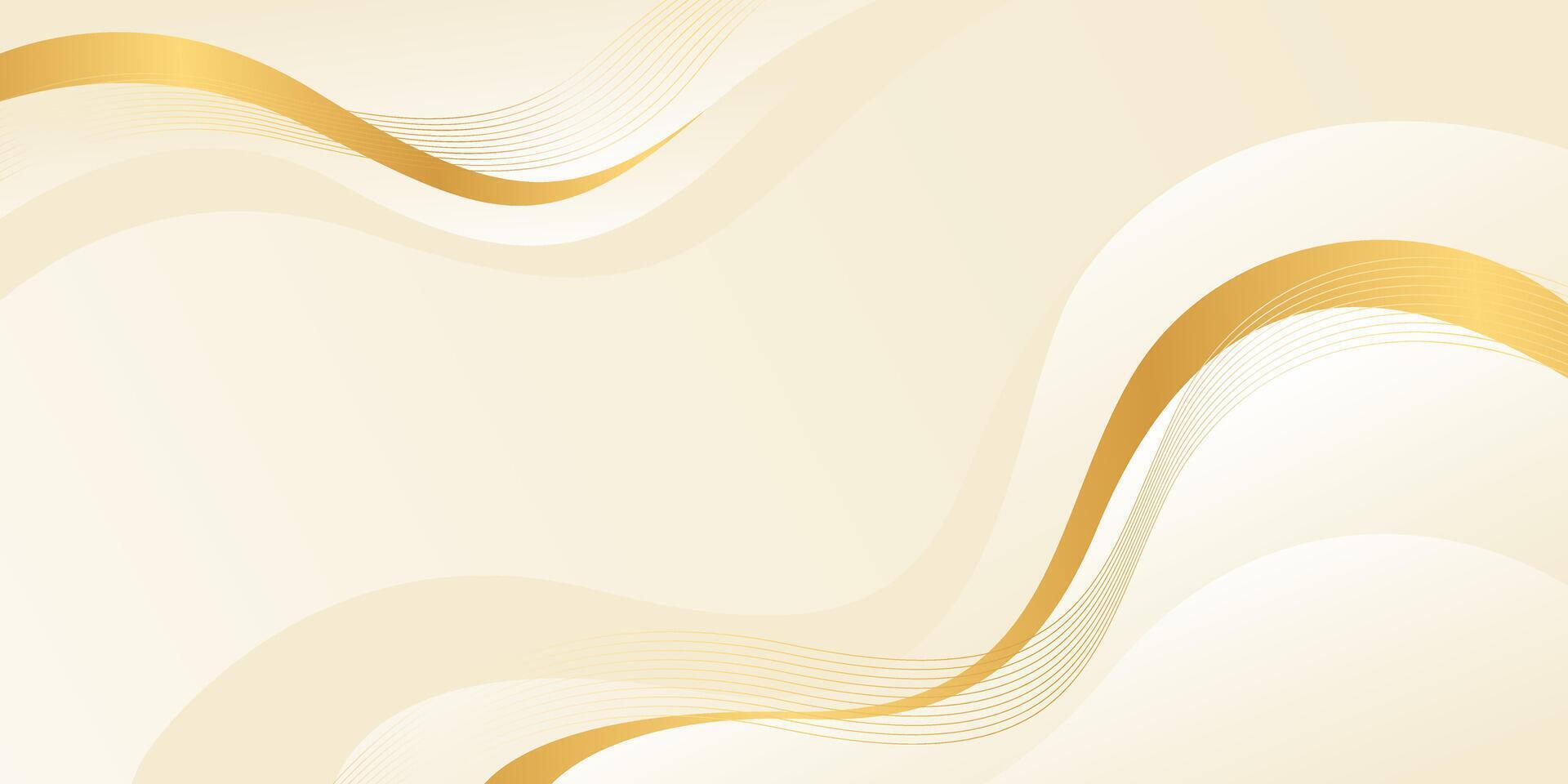 Beautiful cream color luxury wave background with gold lines. Abstract elegant wallpapers vector