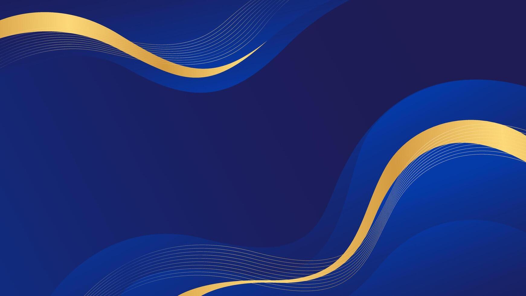 Elegant blue luxury wave background with gold lines. Abstract modern wallpapers vector