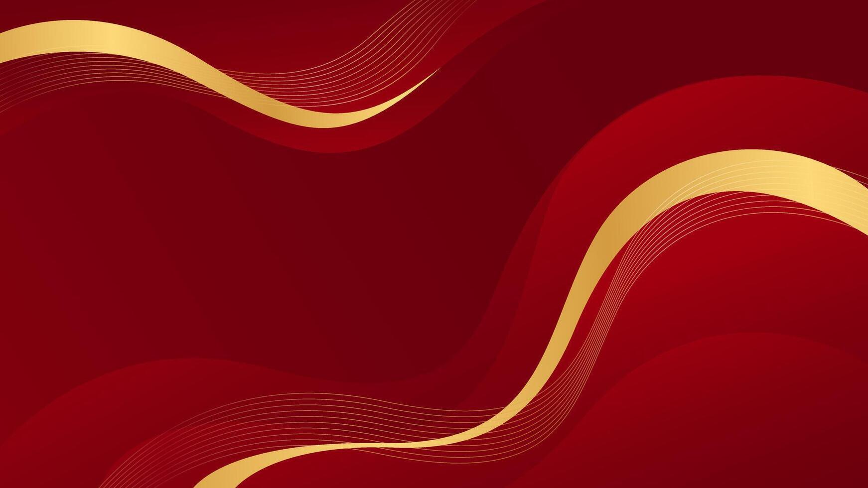 Elegant red luxury wave background with gold lines. Abstract modern wallpapers vector