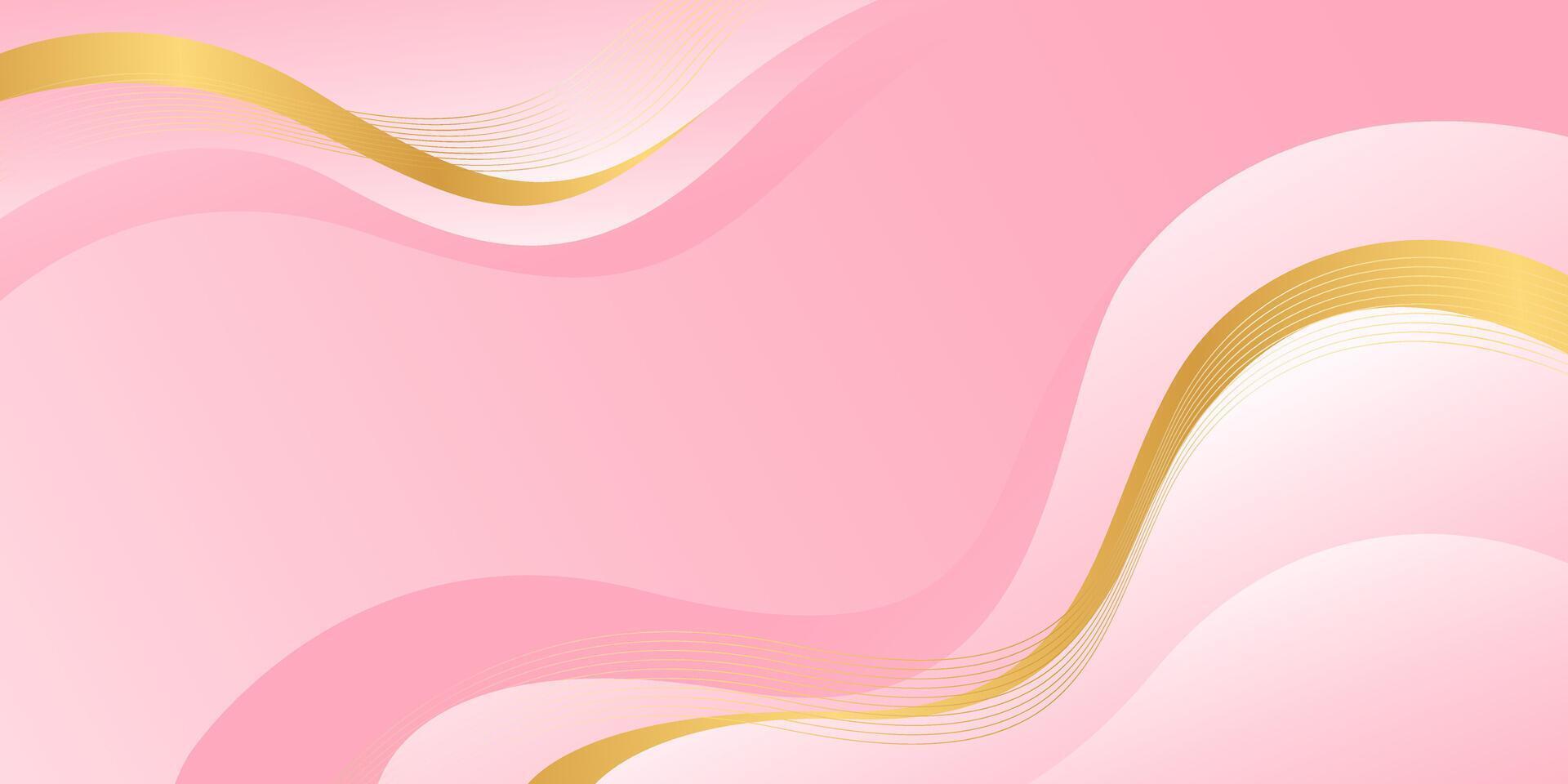 Beautiful pink luxury wave background with gold lines. Abstract elegant wallpapers vector