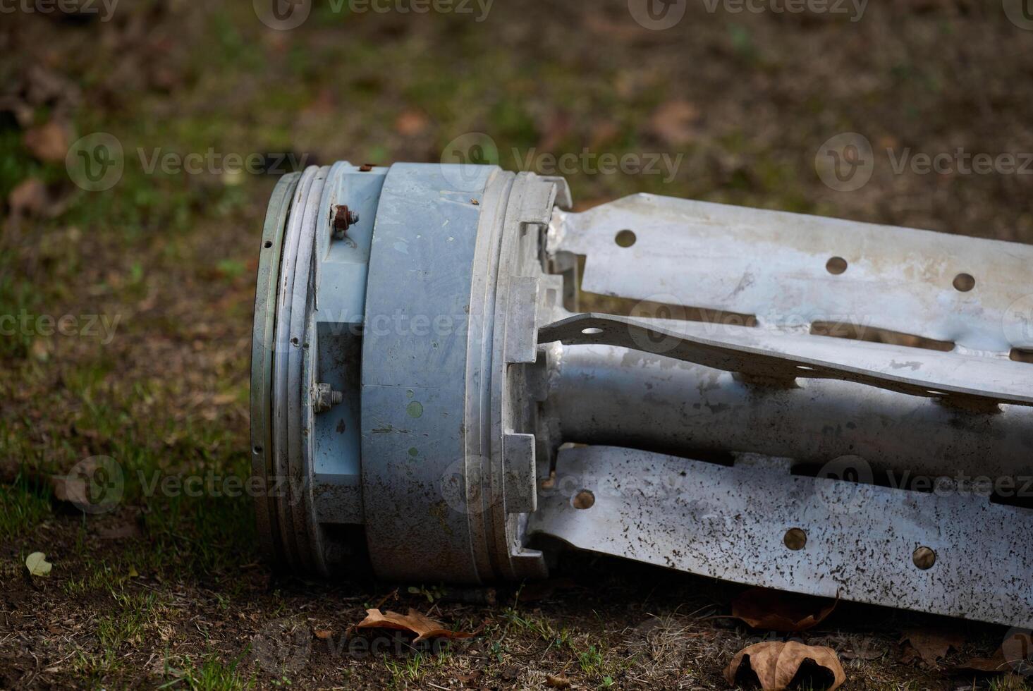 The tail section of a 220 mm rocket for the Uragan rocket fire system on a city flowerbed in Mykolaiv photo